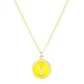 14K Yellow Enamel V Initial Necklace